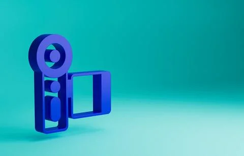 Blue Cinema camera icon isolated on blue background. Video camera. Movie sign Stock Illustration
