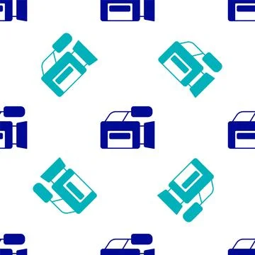 Blue Cinema camera icon isolated seamless pattern on white background. Vide.. Stock Illustration