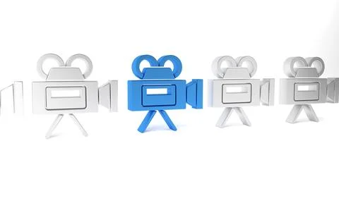 Blue Cinema camera icon isolated on white background. Video camera. Movie sig 스톡 일러스트