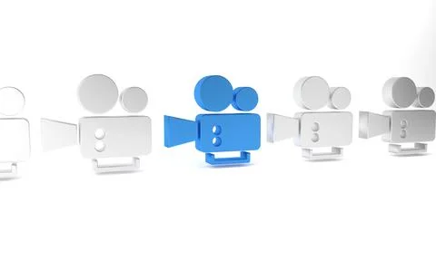 Blue Cinema camera icon isolated on white background. Video camera. Movie s.. Stock Illustration