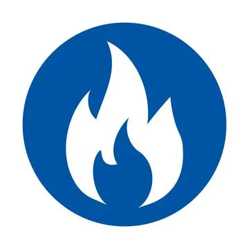 Blue Circle with Abstract Flame Icon for Energy and Safety Themes Stock Illustration