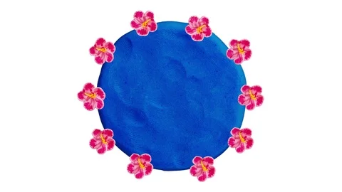 Blue circle banner for title with flower. Include alpha mask. Stop-motion Stock Footage 72580207
