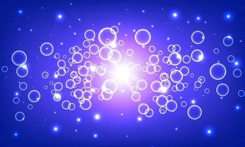 Blue circle bubbles and water with light on bright blue background. Stock Illustration