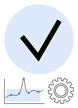 Blue Circle with Checkmark, Line Chart, and Gear A Visual Representation of.. Stock Illustration