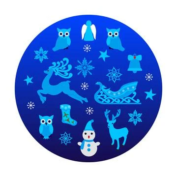 Blue circle with Christmas objects Stock Illustration