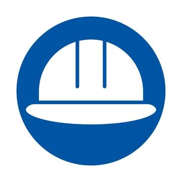 Blue Circle with Construction Hard Hat Icon for Safety Signage Design Stock Illustration
