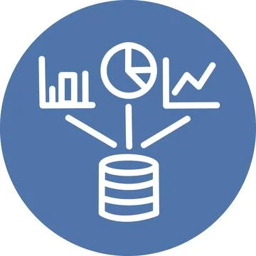 Blue Circle Database Analytics Reports Icon 스톡 일러스트