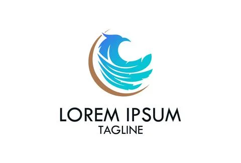 Blue Circle Feather Bird Logo Design	 Stock Illustration