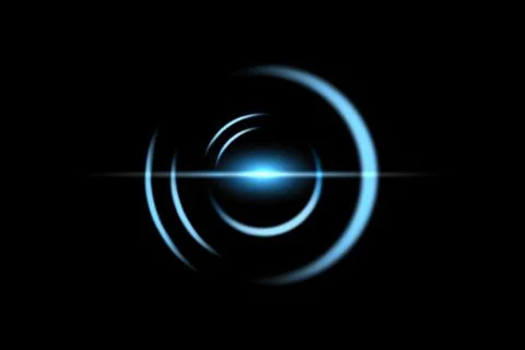 Blue circle of firework. Shining lights in motion on black sky. Ring of fire, Stock Illustration