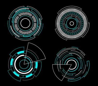 Blue circle futuristic interface hud set vector technology design. Stock Illustration
