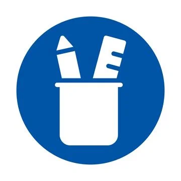 Blue Circle Icon Featuring Pencil and Ruler in a Container Design Stock Illustration