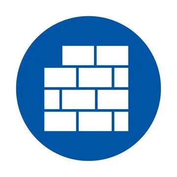 Blue Circle Icon Featuring a Simplistic Brick Wall Design for Construction Stock Illustration