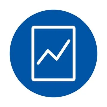 Blue Circle Icon with Increasing Graph Line in White Outline Design Stock Illustration