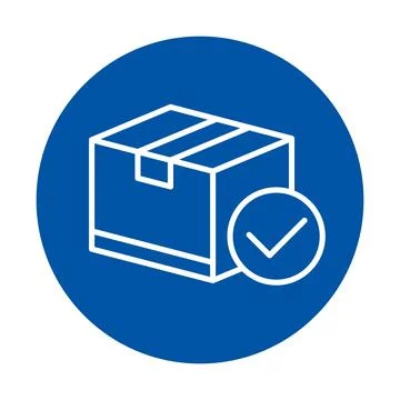 Blue Circle Icon of Package with Checkmark for Delivery Confirmation Stock Illustration