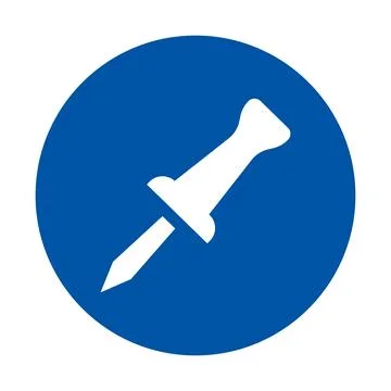 Blue Circle Icon Representing a Pushpin or Pin in Simple Flat Design Stock Illustration