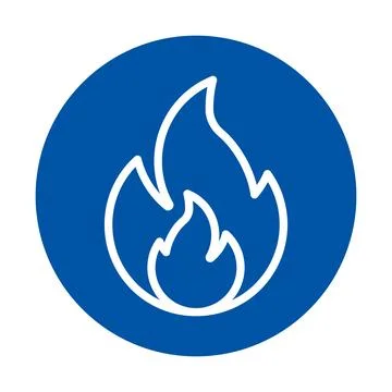 Blue Circle Icon with White Flame Symbol for Fire Safety and Warning Stock Illustration