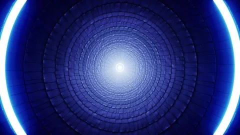 Blue Circle Light Glossy Metal Roof Tunnel VJ Loop Stock Footage 201201341