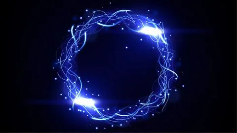 Blue Circle Lightning Ring with Sparks Effect, Widescreen Vector Illustration Stock Illustration