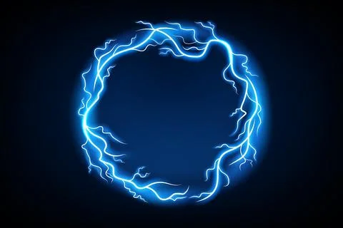 Blue Circle Lightning Ring with Sparks Effect, Vector Illustration Stock Illustration