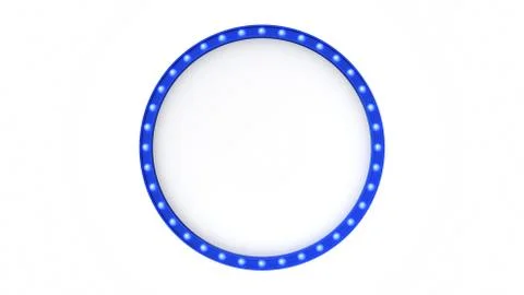 Blue circle marquee light board sign retro on white background. 3d rendering Illustrazione stock