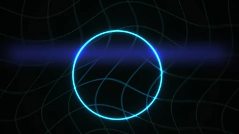 Blue Circle Neon Glowing Symbol on Dark Abstract Grid Background for Tech D.. Stock Footage 343691257