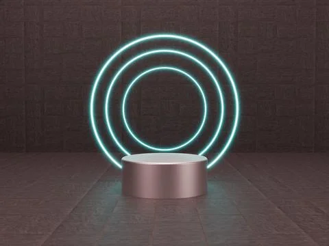 Blue Circle Neon with Platform on Texture Background 3D Illustration Rendering Stock Illustration
