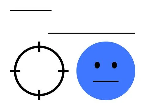 Blue circle with neutral facial expression next to a black target sight and t Stock Illustration
