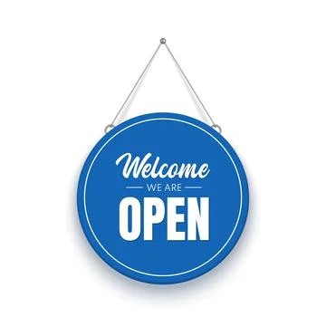 Blue circle Open signboard. Stock Illustration