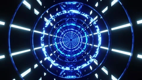 Blue circle sci-fi tunnel mirrored VJ loop bacgrkound with stripes 動画素材 294310670