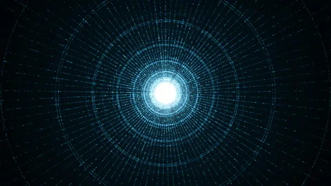 Blue circle shape and light beam with digital line technology Stock Footage 151816185