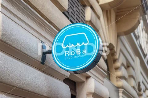 Blue circle signage for logo promotion PSD Template