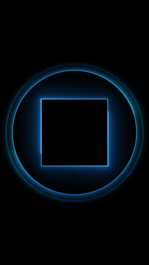 Blue circle square frame glowing cyan outlines, black copy space, and minimal fu Stock Footage 340565547