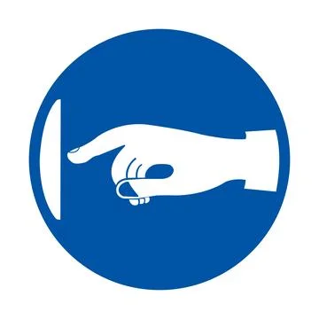 Blue Circle Symbol with Hand Pointing to Button for Interaction and Access 스톡 일러스트