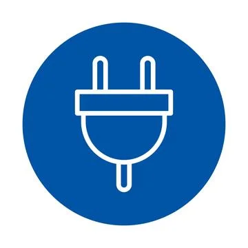 Blue Circle with White Plug Icon for Electrical Connection and Power Supply Illustration