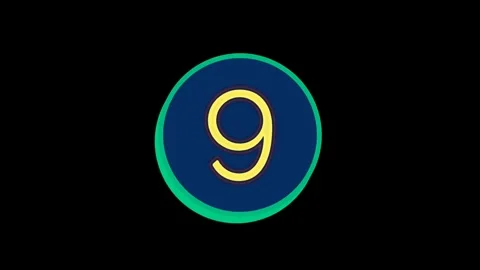 Blue Circle With Yellow Number Nine Animation Clip 库存影片 332087892