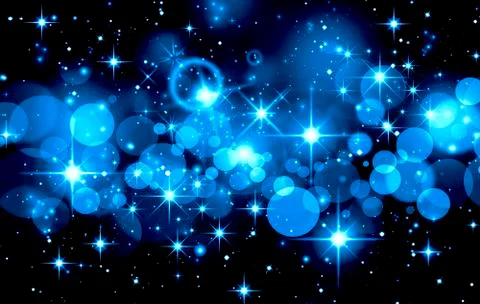 Blue circles bokeh on black background, night, Shine, shining stars, night sk Stock Illustration