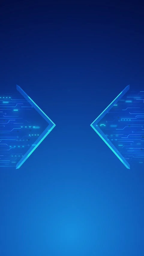 Blue circuit arrow frame background glowing cyan brackets, electronic traces, an Stock Footage 340548614