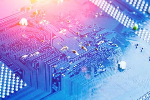 Blue circuit board background of computer motherboard,Electronic computer har Foto stock