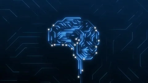 Blue circuit board brain on dark background. Advanced blue circuit board br.. Stock Footage 338348160