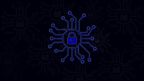 Blue Circuit Board With Central Padlock Symbol And animation Background Pad.. Stock Footage 321854364