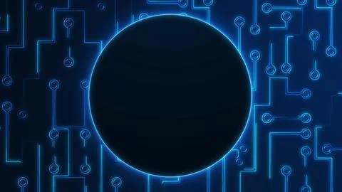 Blue circuit board circle frame on dark background, clean futuristic techno.. Stock Illustration