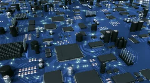 Blue Circuit Board with Electrons. HD Loop. 스톡 동영상 10817461