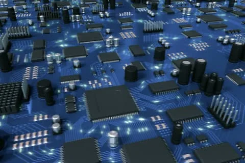 Blue Circuit Board with Electrons. HD Loop. Stock Footage 10817474