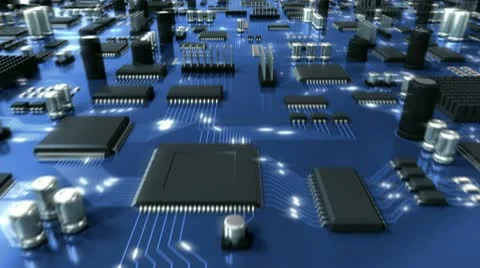 Blue Circuit Board with Electrons. HD Loop. 스톡 동영상 10817557