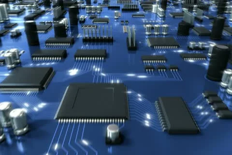 Blue Circuit Board with Electrons. HD Loop. Vídeos de archivo 10817571