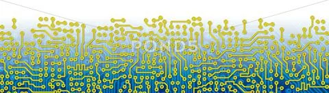 Blue circuit board graphical border Stock Illustration