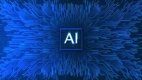 Blue circuit board lines radiate data, animated circuit board. Digital Stock Footage 313681381