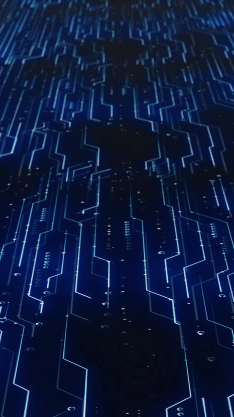 Blue circuit board path background glowing electronic traces, vertical perspecti Stock Footage 340555784