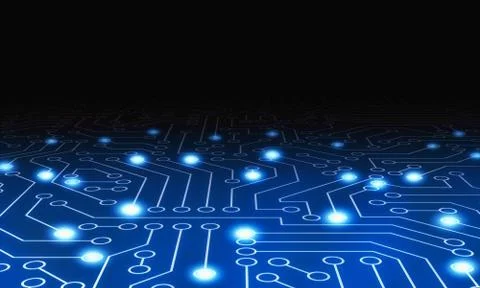 Blue circuit board pattern texture. High-tech background in digital computer  Illustrazione stock