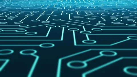 Blue circuit board pattern texture. High-tech background in digital computer  Illustrazione stock